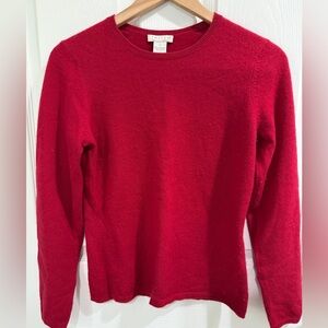 Tweeds Vibrant Red Crew Neck 2-Ply Cashmere Sweater Holiday Christmas